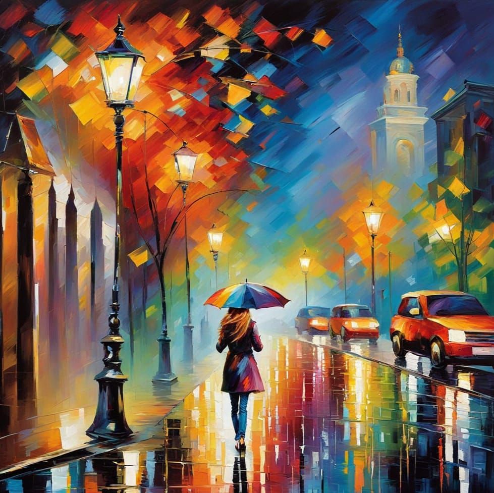 Night Street Walker in Impasto Style