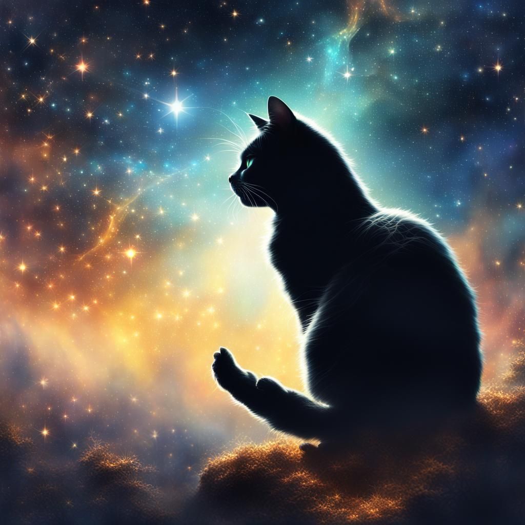 Galaxy Cat Double Exposure in Surreal Style
