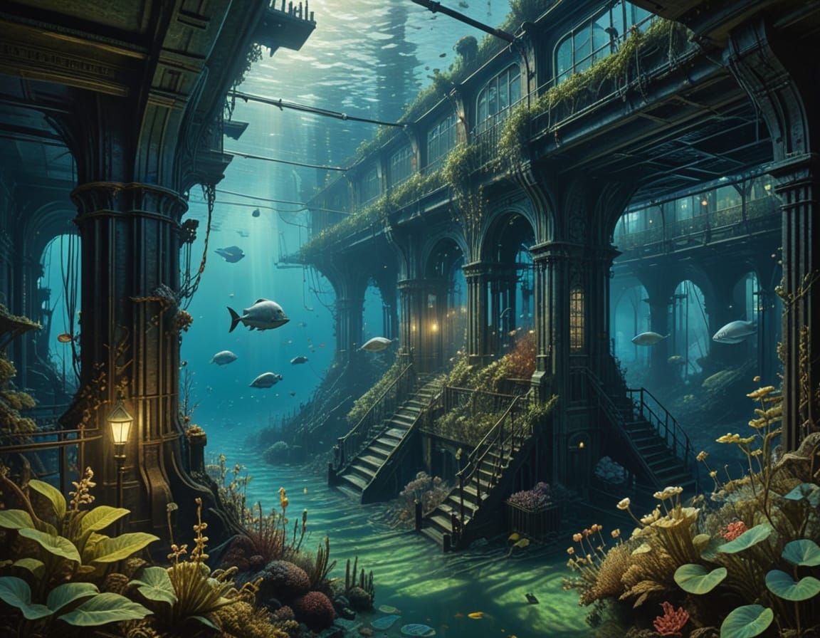 Futuristic Underwater London: A Hand-Drawn Masterpiece