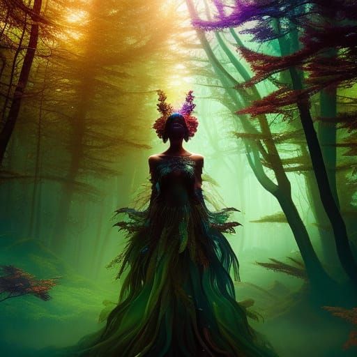 Nature Sorcerer Summons Forest Portal: Hyperrealistic Digita...