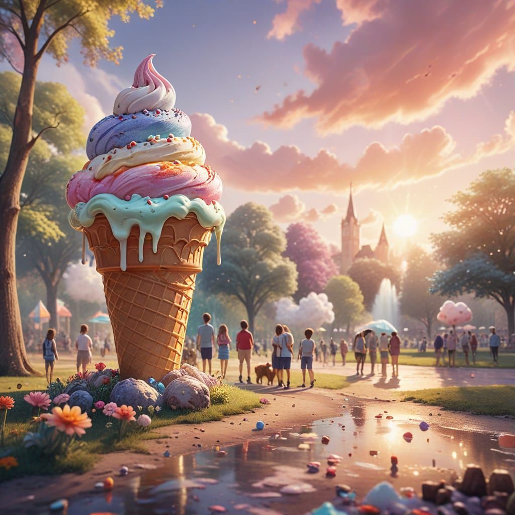 Giant Ice Cream Cone in Sunny Park