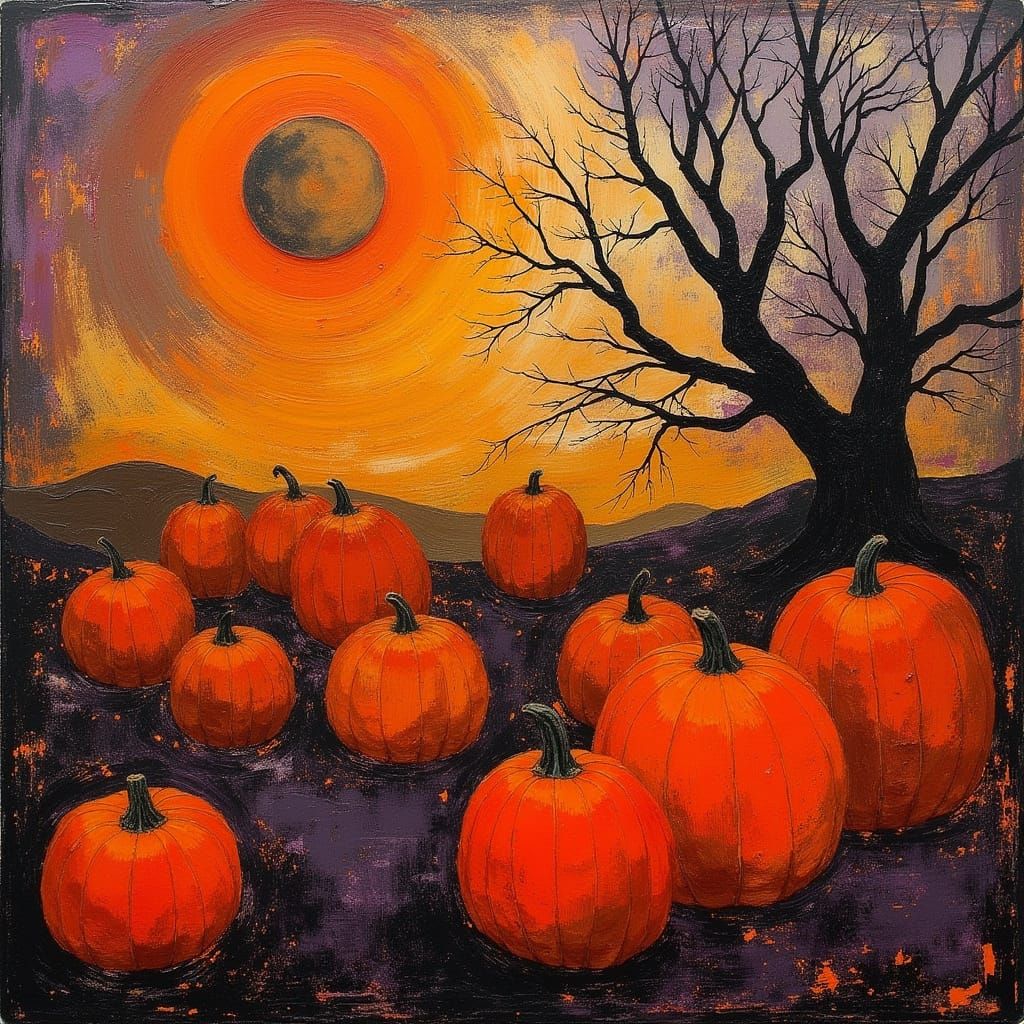 Abstract Autumnal Pumpkin Patch Painting