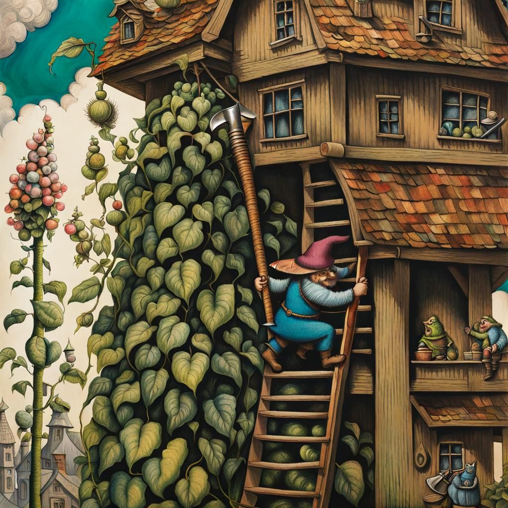 a mean ugly giant climbing down a beanstalk 1