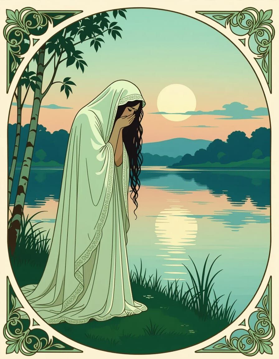 La Llorona in Art Nouveau Style by Lake