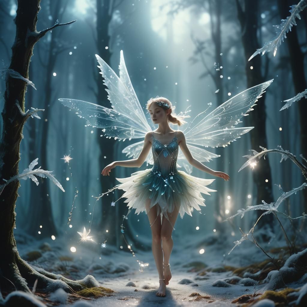 Crystal Fairy in Moonlit Forest, Cinematic Film Still