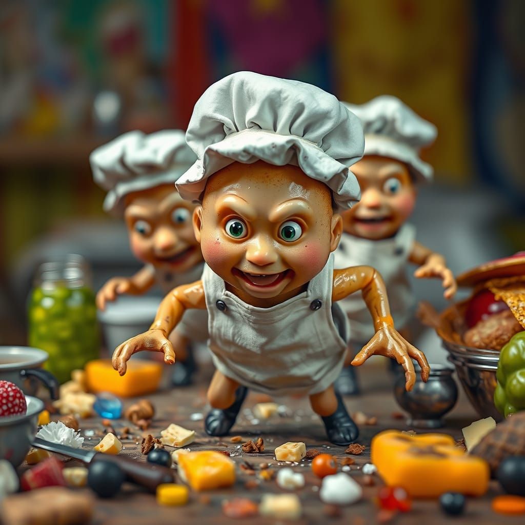 Vibrant Breakfast Chaos in Hyperrealistic Style