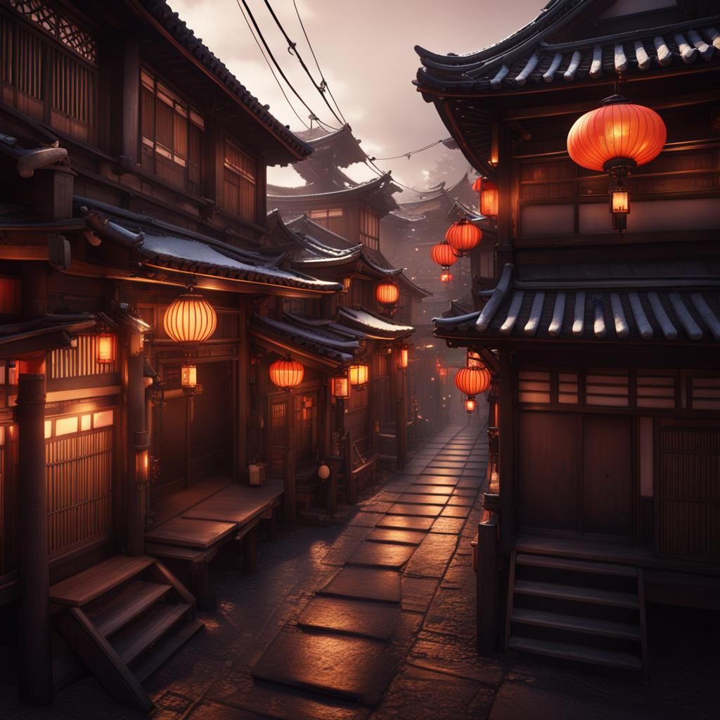 Retro Geisha District: A Matte Painting Concept