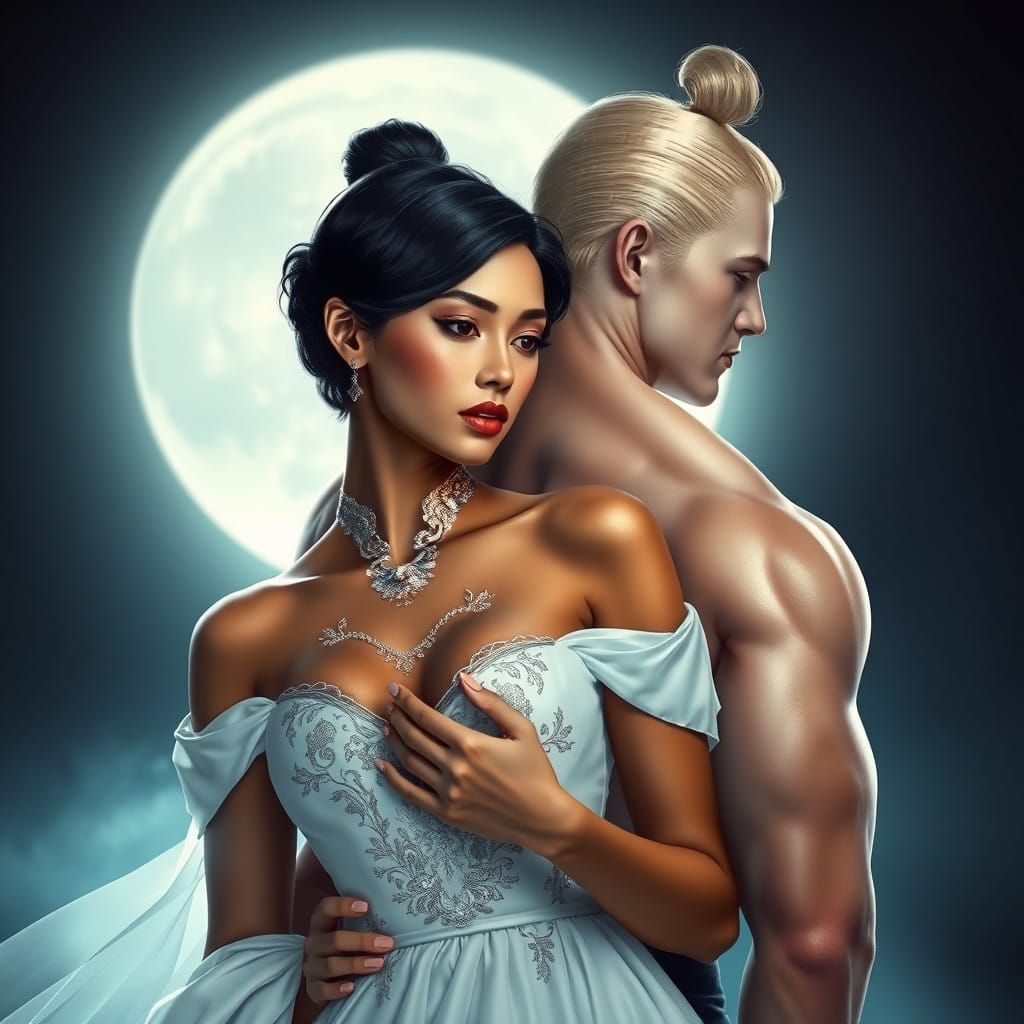 Ethereal Moonlit Encounter in Vibrant Fantasy Style