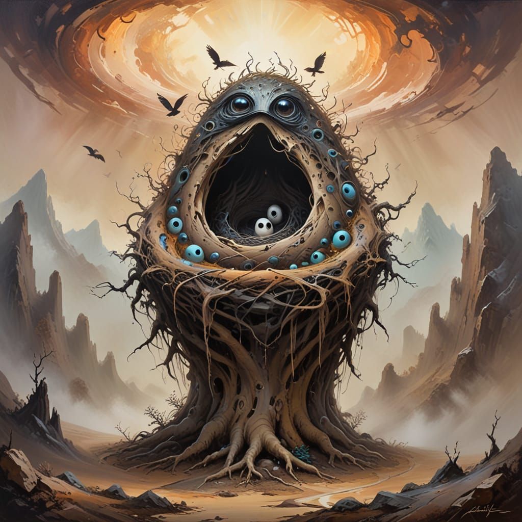 Dreamlike Vortex Nest Scene in Whimsical Art Style