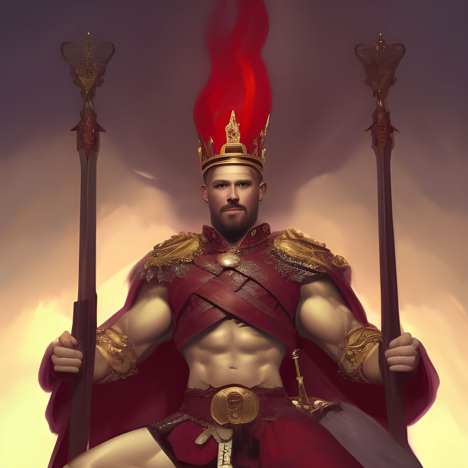 Muscular King with Ruby Crown Dark Fantasy Portrait