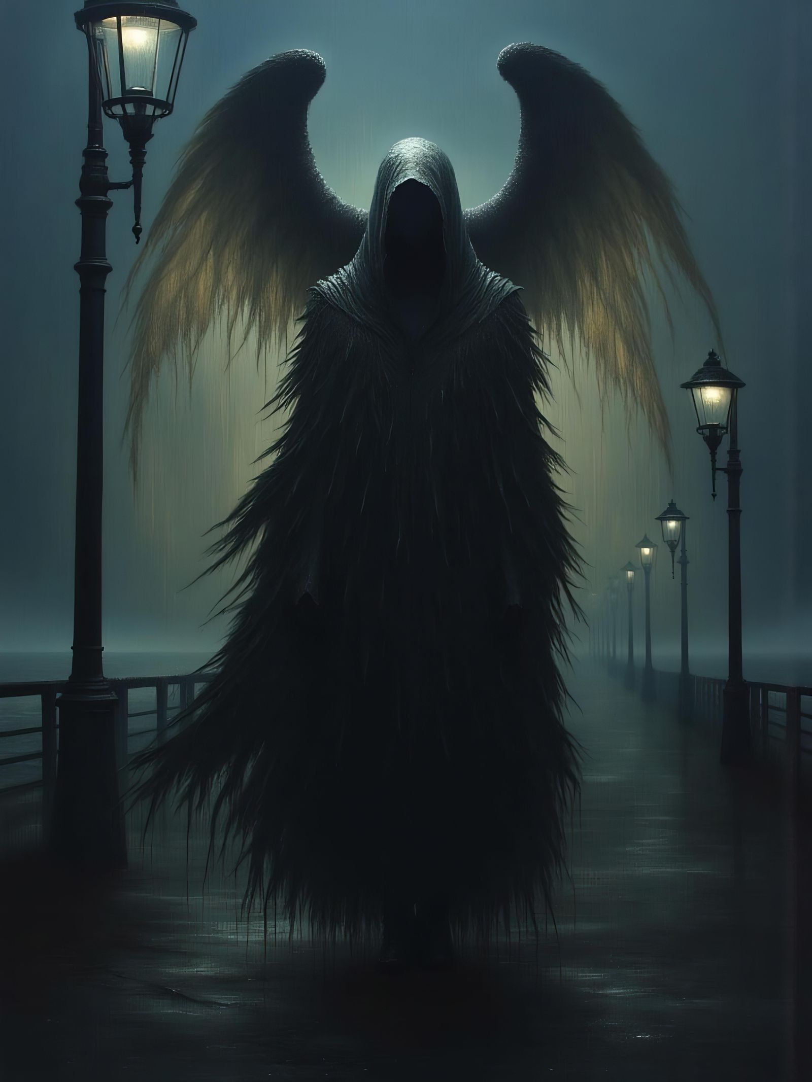 Melancholic Angel in Rain, Ismail Inceoglu Style