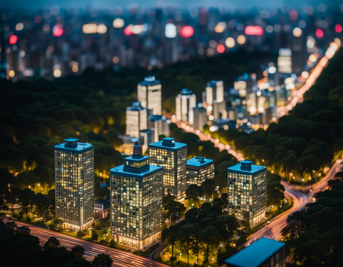 Miniature Tokyo of Glass in Night Woods