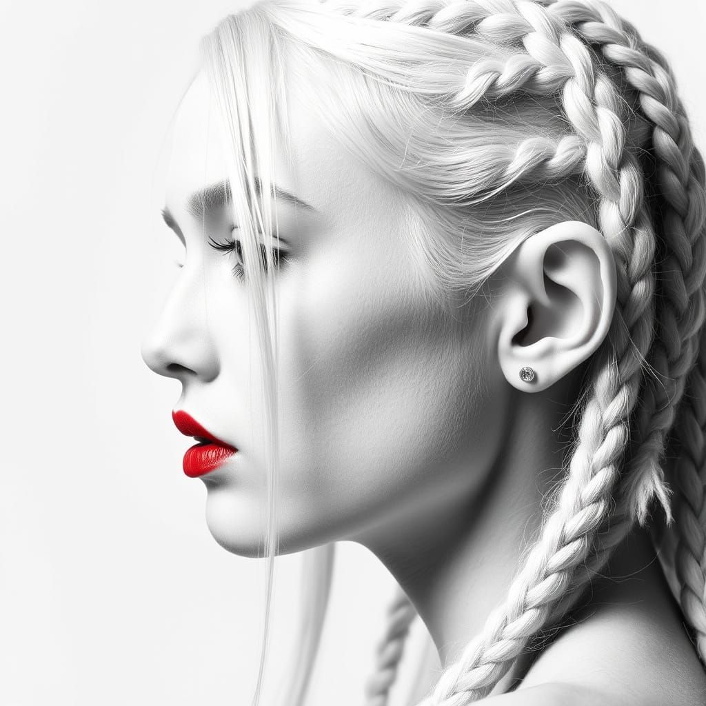 Albino Model with Braided Hair in High Key