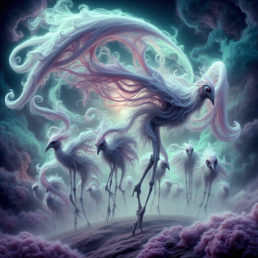 Ethereal Martians in a Dreamlike, Iridescent Landscape