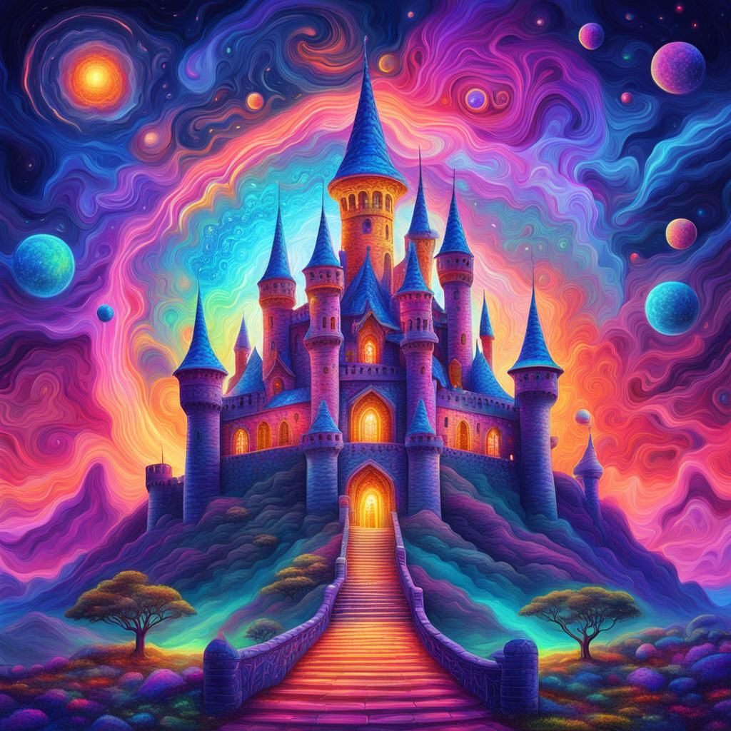 Psychedelic Fantasy Castle in Astral Illustration
