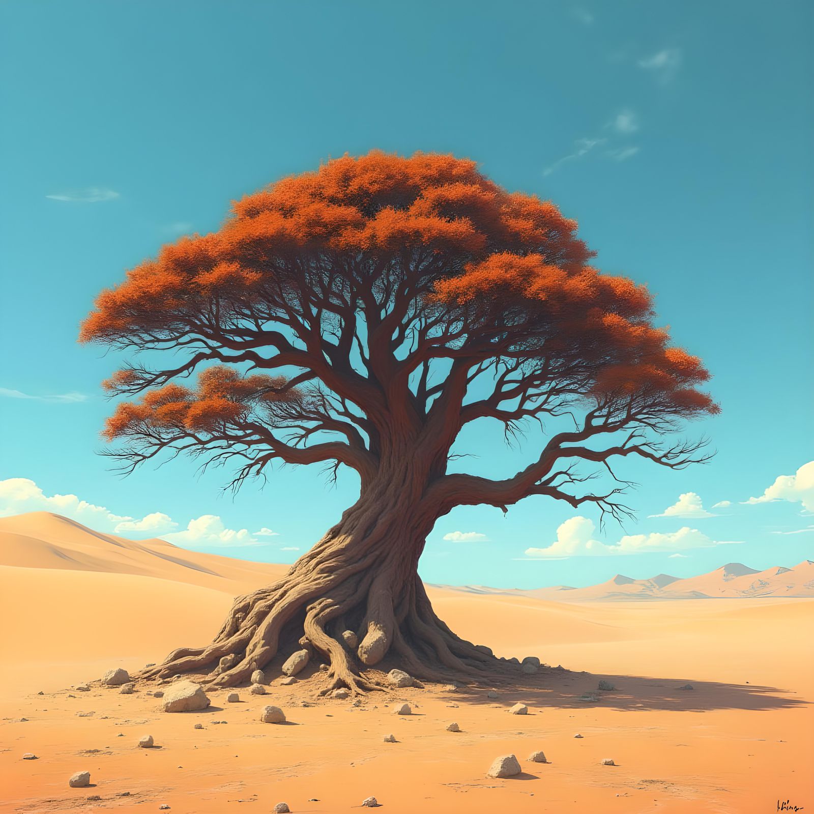 Red Cedar Tree in Desert Landscape