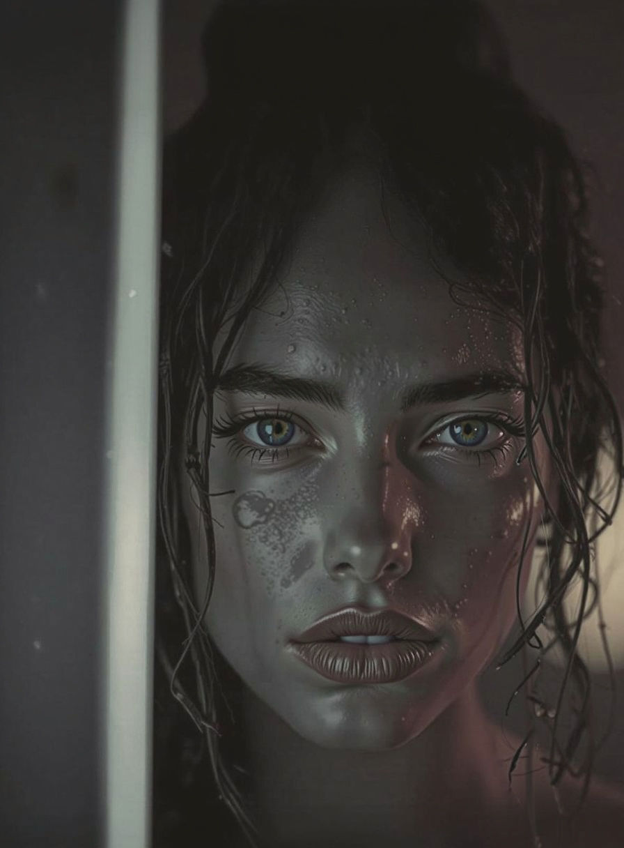 Dramatic Close-Up: Face in Blue Neon Light