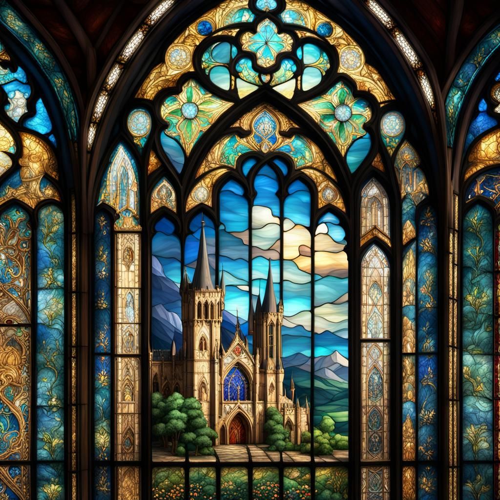 Detailed Medieval Stained Glass in Deep Color
