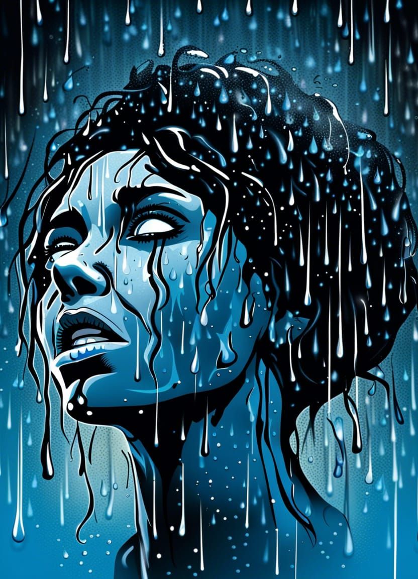 Raindrop Woman Portrait in High Contrast