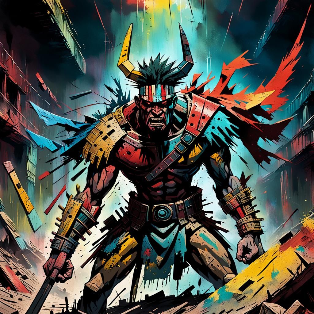 Victorious Warrior in Neo-Expressionist Style