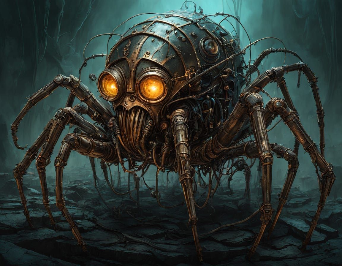 Mecha Warrior Rides Steampunk Battle Spider Through Alien Sw...