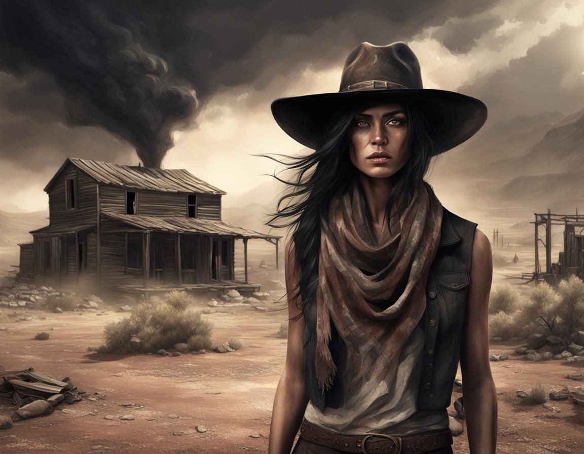 Western Woman in Abandoned Ghost Town