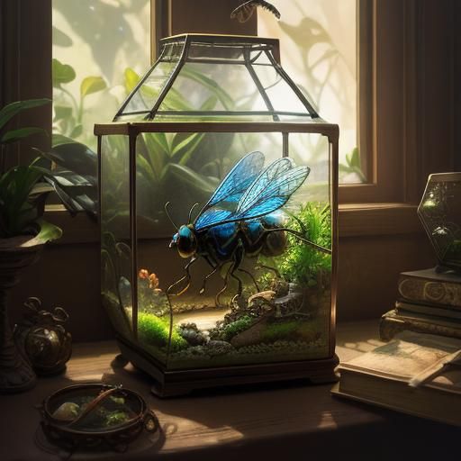 Mythological Insect in Terrarium, Digital Fantasy Art