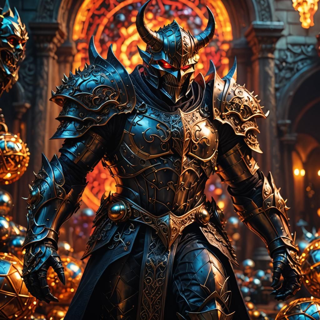Demon Knight Composed of Spheres in Detailed Digital Art