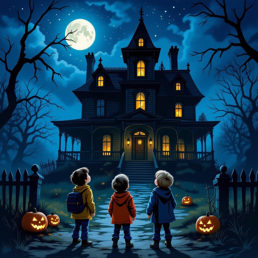 Boys Explore Spooky Haunted Mansion on Halloween Night