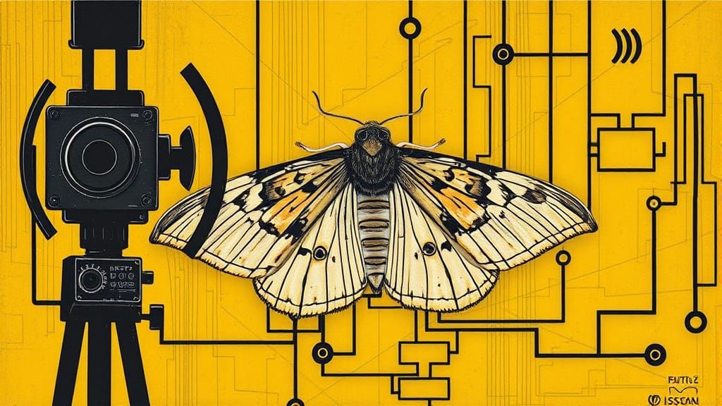Abstract Collage of Moth and Circuitry