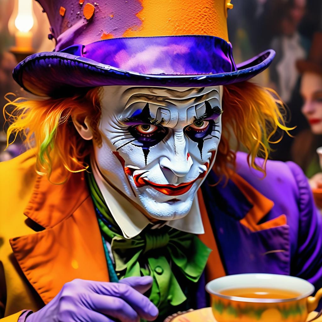 Mad Hatter's Eerie Tea Party in Muted Post-impressionist Wat...