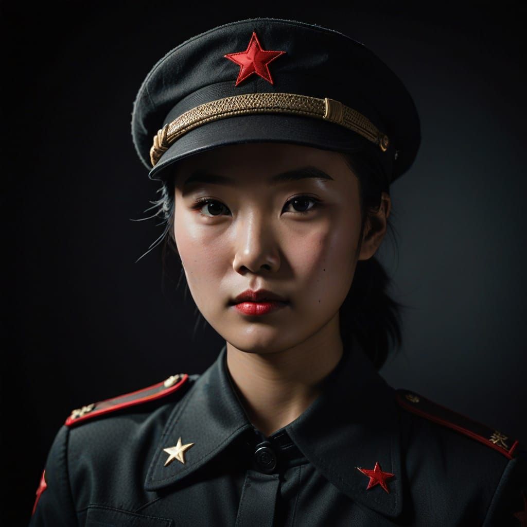 Film Noir Portrait of Woman in Military Uniform