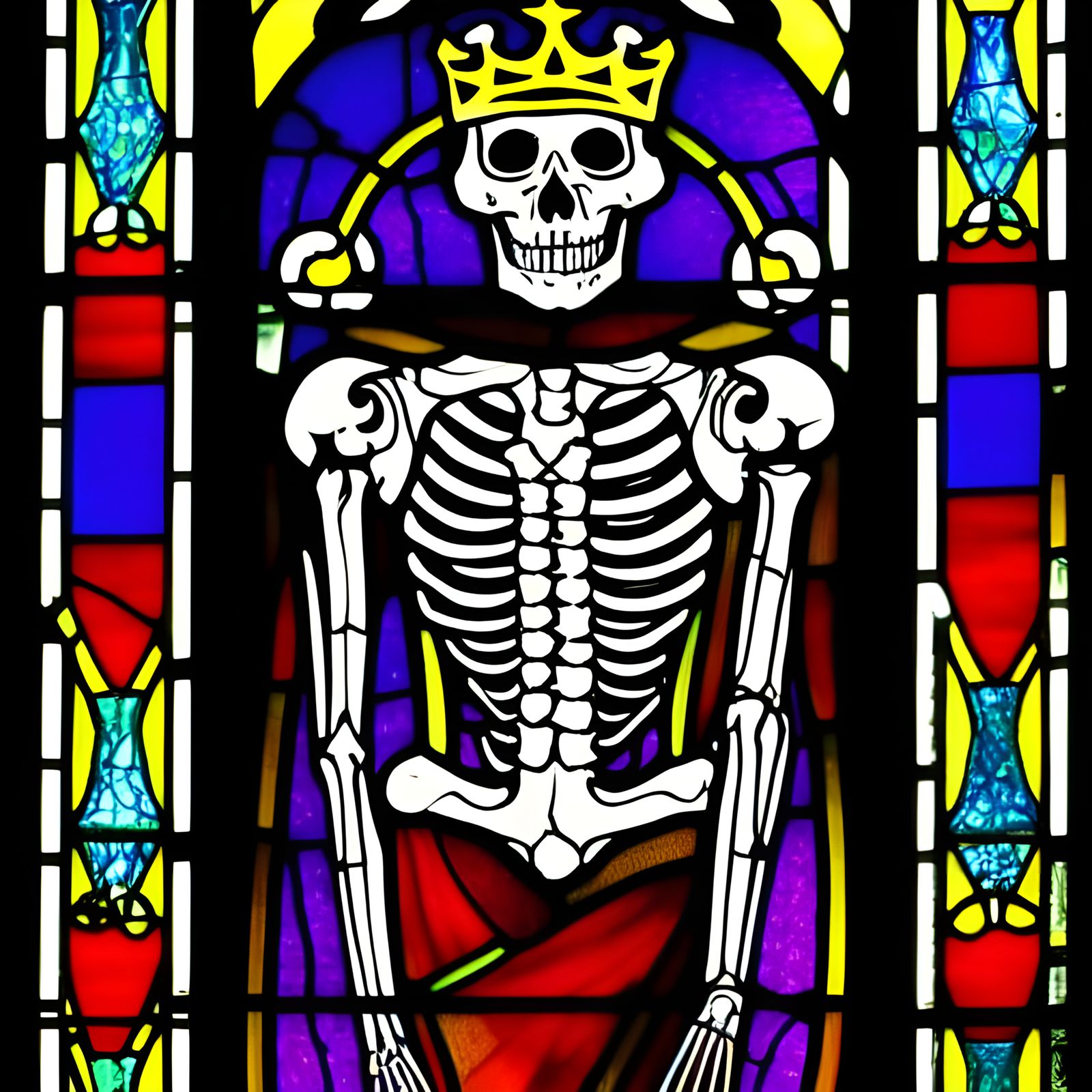 Skeleton King Stained Glass Window Art