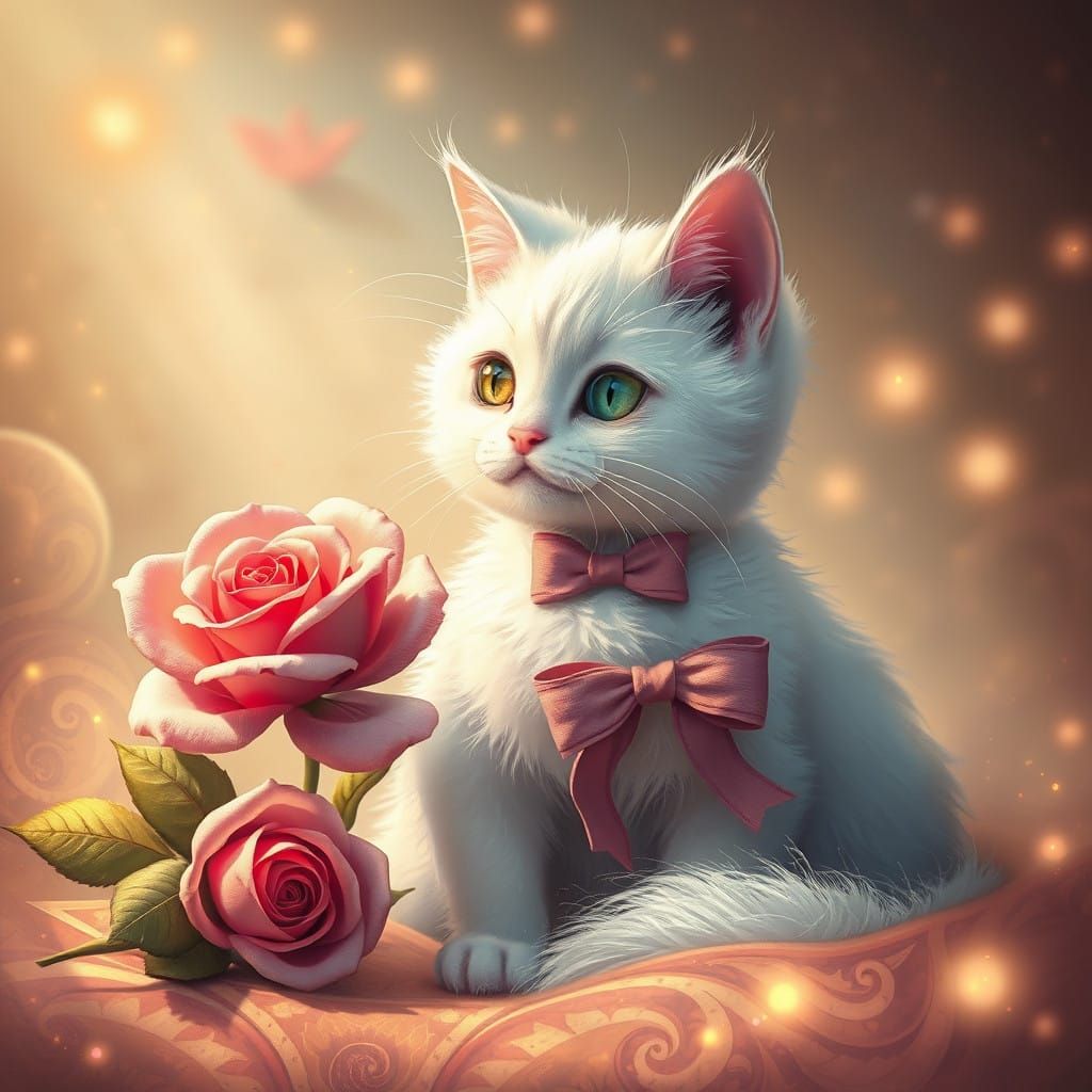 Enchanted Whiskered Cat in a Fantasy Realm