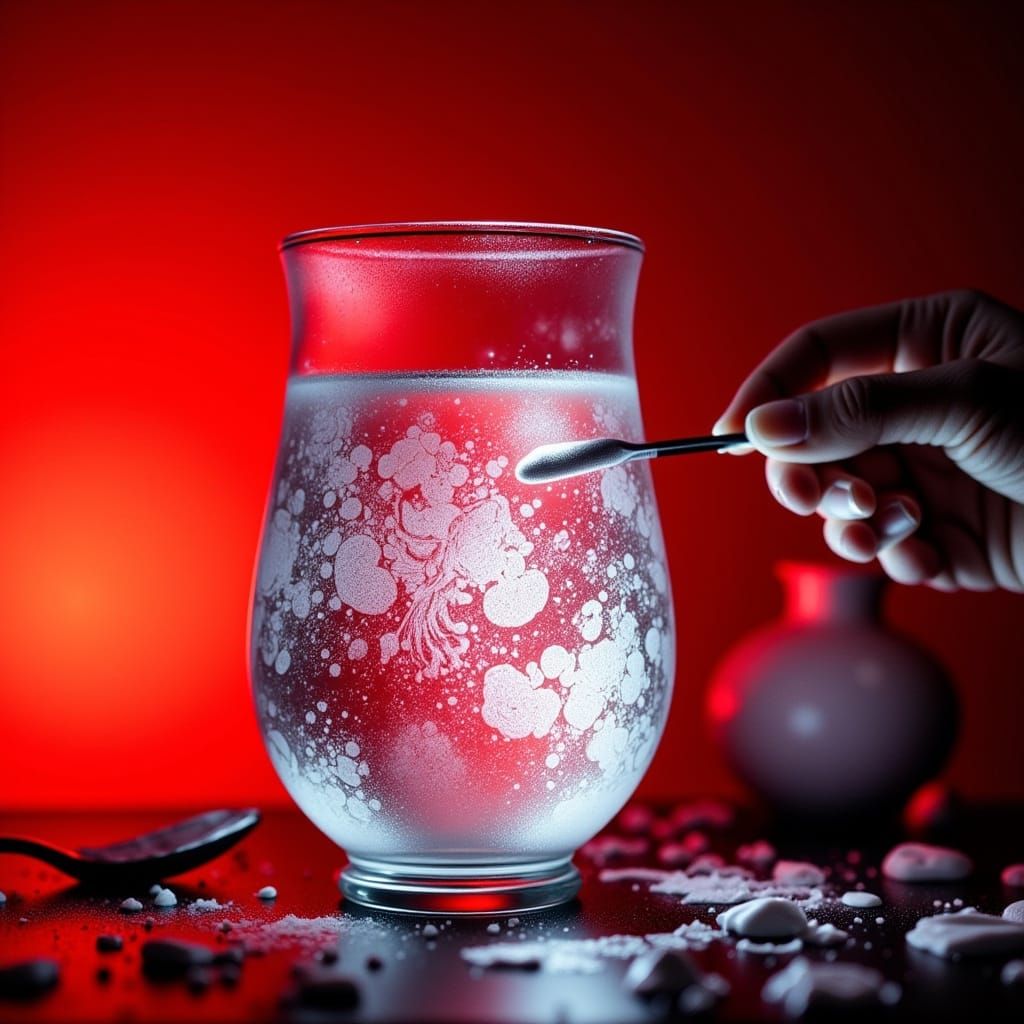 Red Backlit Frosted Glass with White Paint Splatters