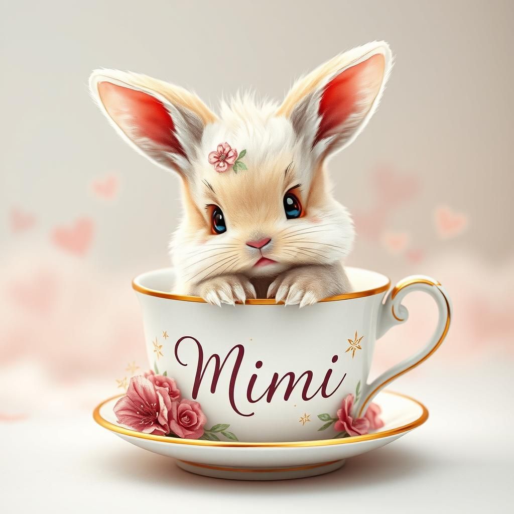 Fluffy Rabbit in Teacup: Whimsical 3D Render