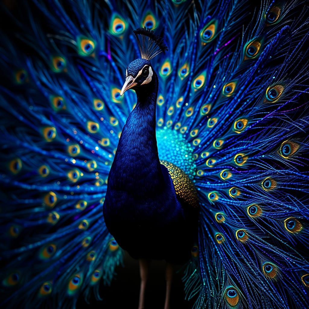 Iridescent Peacock with Woven Thread Feathers