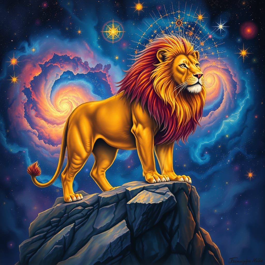 Majestic Lion in Cosmic Fantasy Painting Style