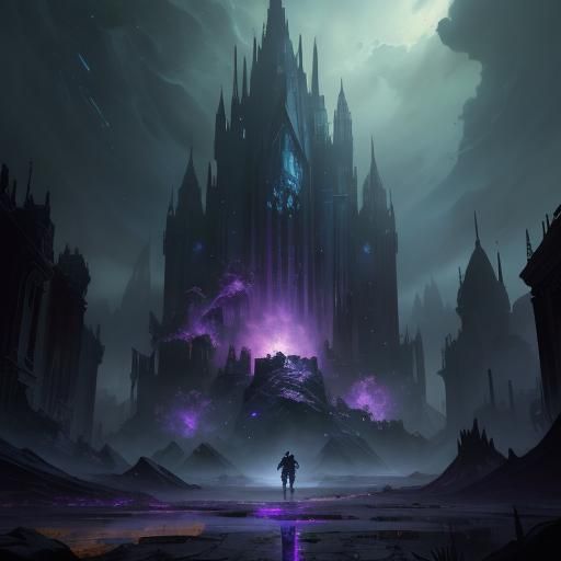 Dark Fantasy Landscape in Purple and Yellow