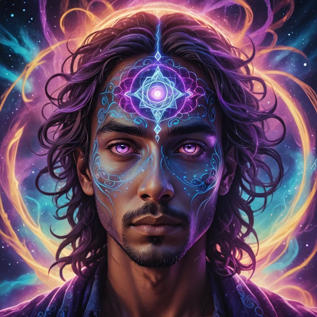 Glowing Third Eye Chakra Amidst Swirling Aurora