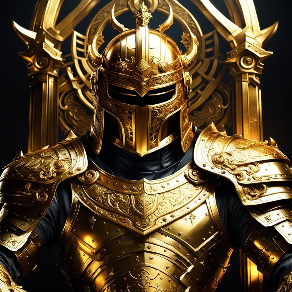 Sun God in Golden Armor on Throne