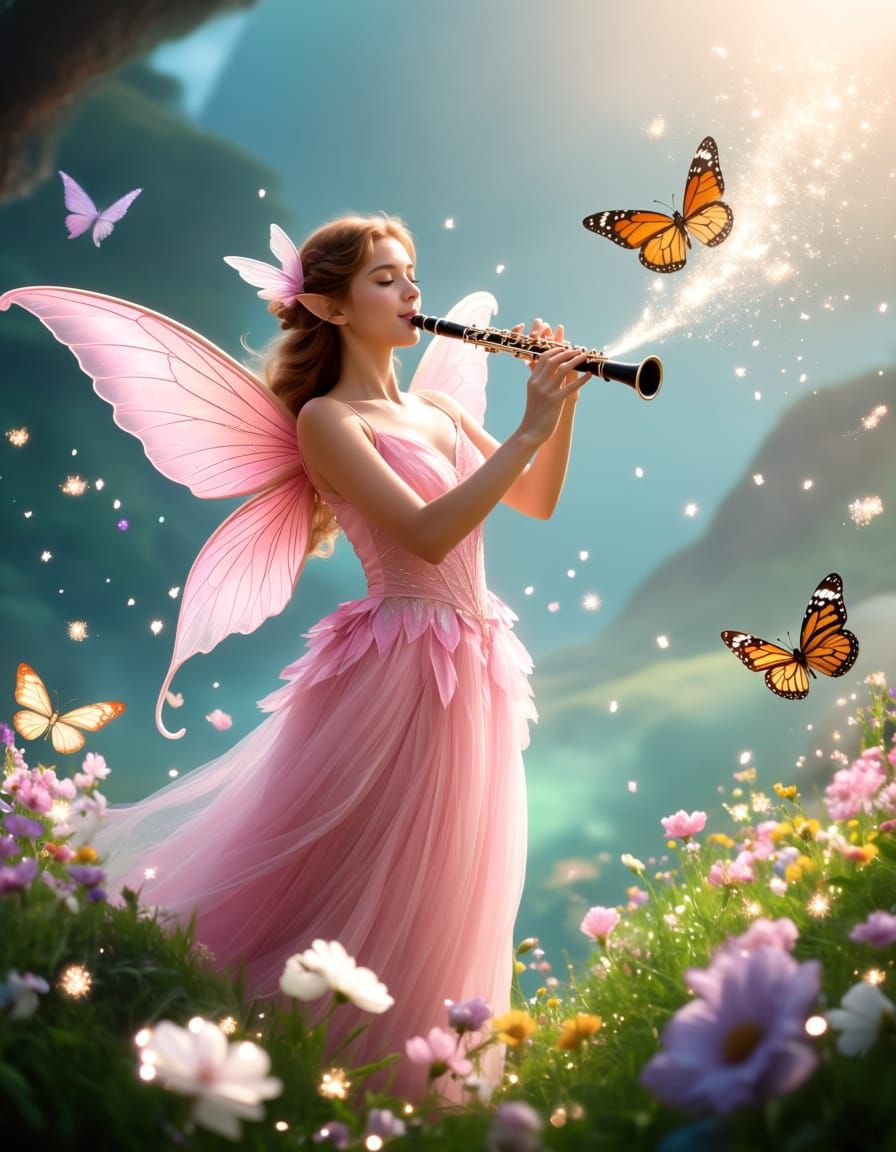 Pink Fairy Musician Playing Clarinet in Cabo Verde
