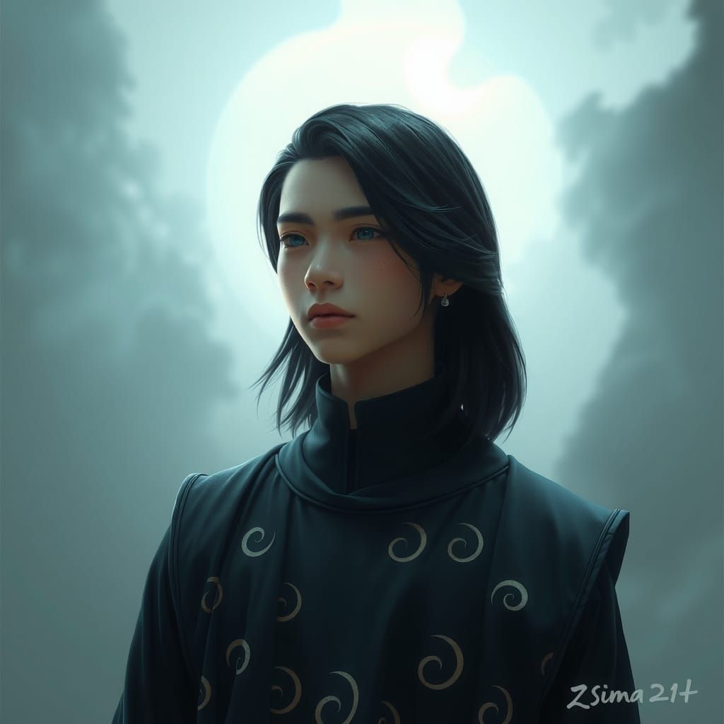 Ethereal Figure in Turquoise Robes: Matte Painting