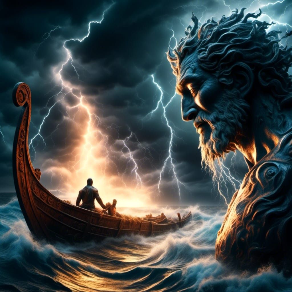 Hyperrealistic Oceanic God Protecting Sleeping Woman