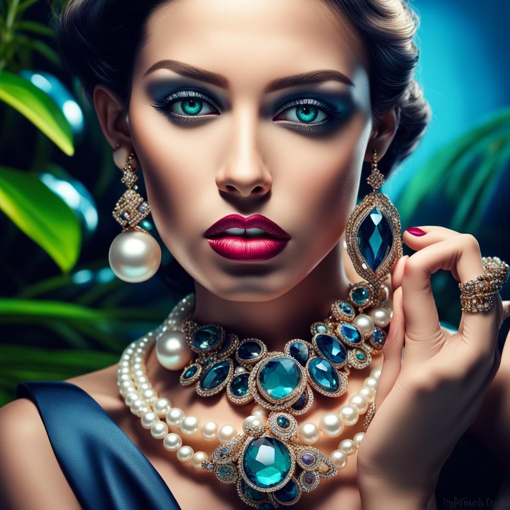 Glowing Tropical Jewelry and Makeup Still Life