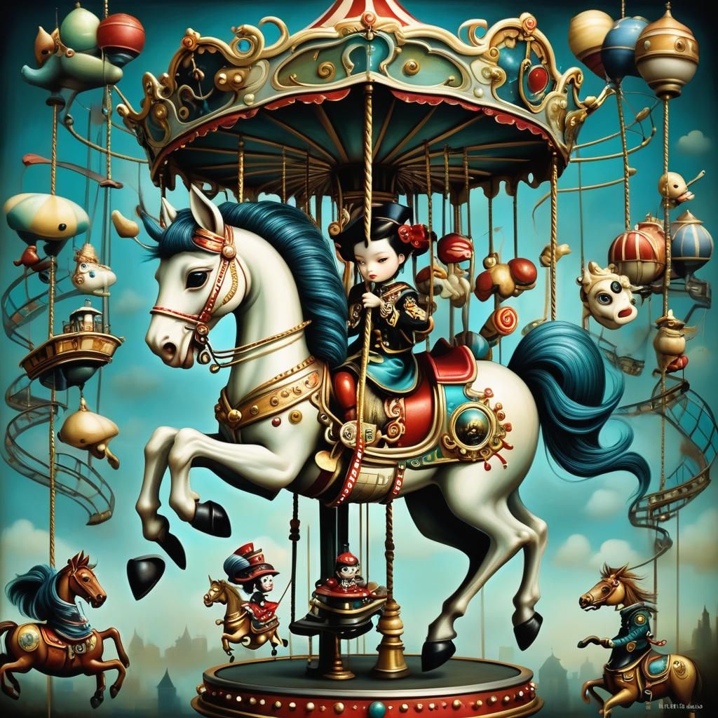 Steampunk Carousel in Dark Fantasy Style