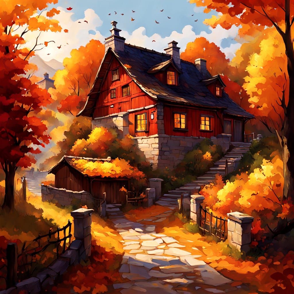 Charming Autumn Village: A Colorful Community Scene