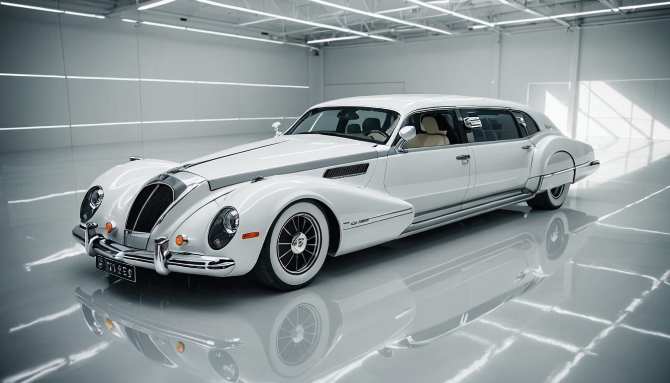 Hyper-Realistic Futuristic Limousine in Pristine Hangar
