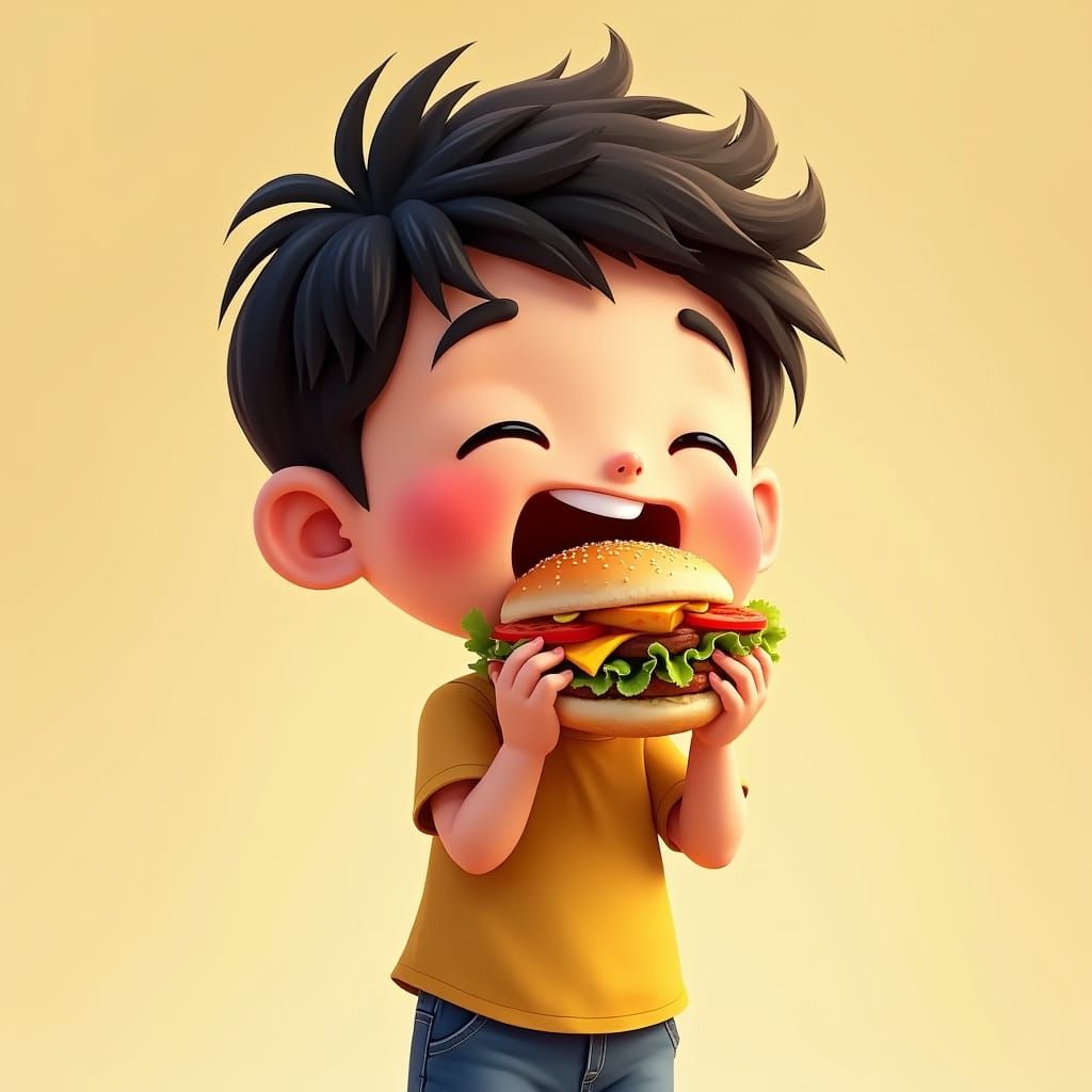 Boy with Sandwich in Pixar-Inspired Style
