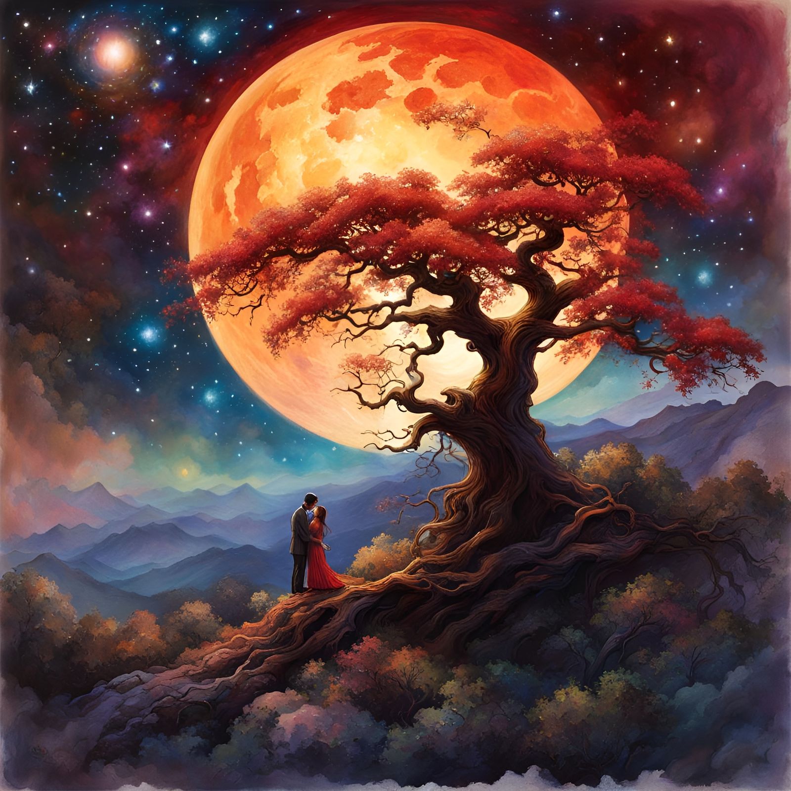 Romantic Kiss Under the Blood Moon